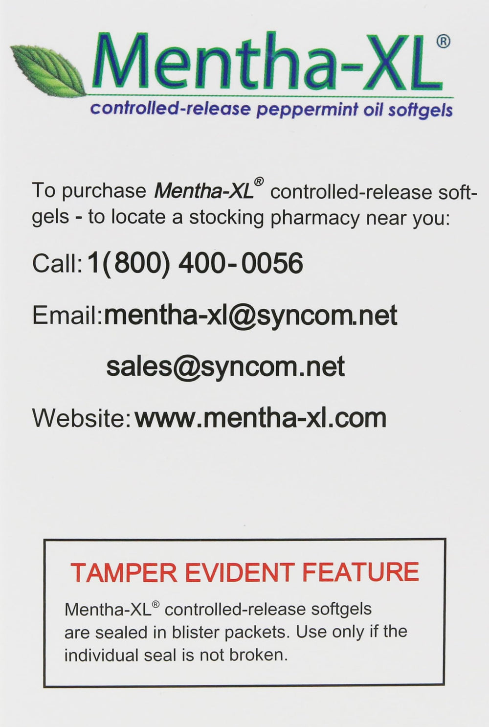 Kaxilu Mentha-XL peppermint oil softgels label detail for ingredient transparency.
