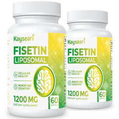 Kayseari fisetin bottle front shows 1200mg capsules for daily cognitive support.