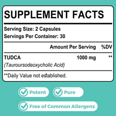Open Kayseari TUDCA bottle with capsules spilled for daily digestive support.