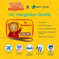 KeepGoing Daniel Tiger's kit stored in a car for on-the-go care during family trips.