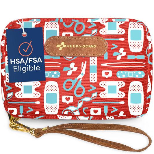 KeepGoing Travel First Aid Kit case in a diaper bag for on-the-go care.