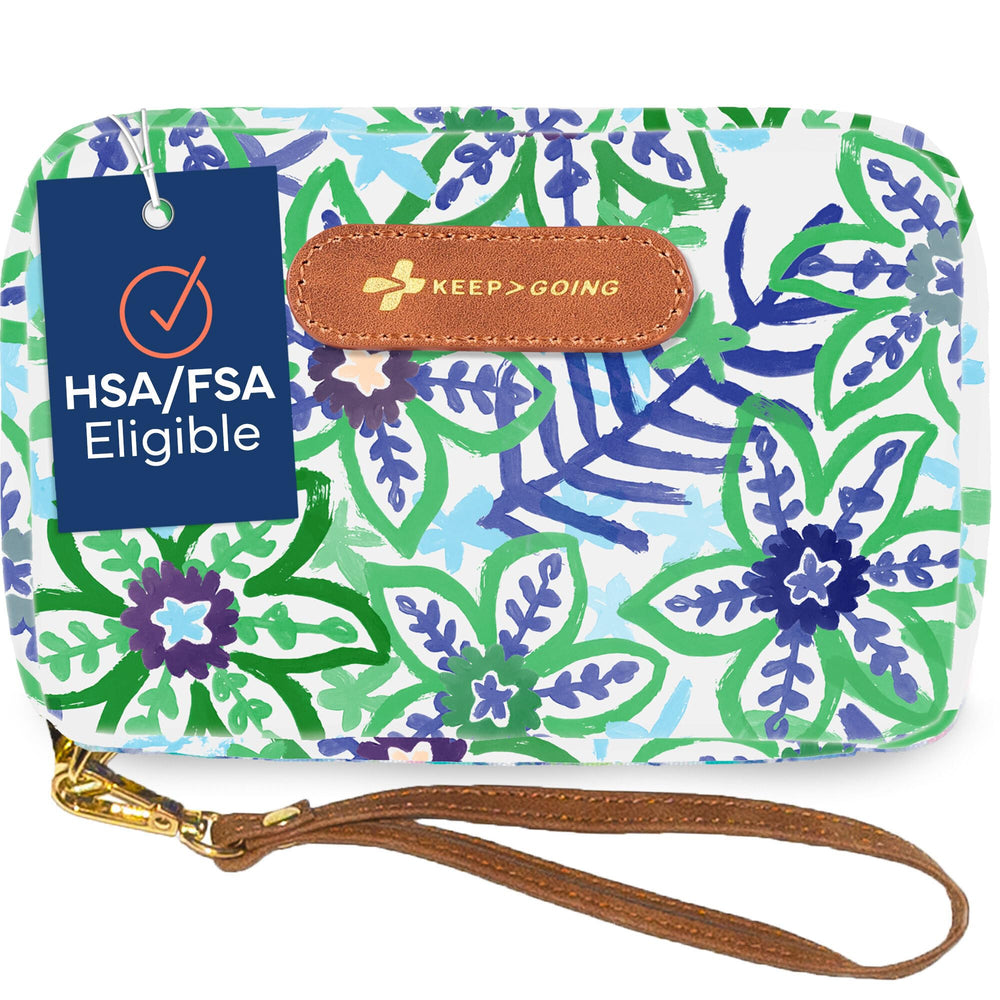 KeepGoing travel first aid kit for kids in a compact case, ideal for on-the-go protection.