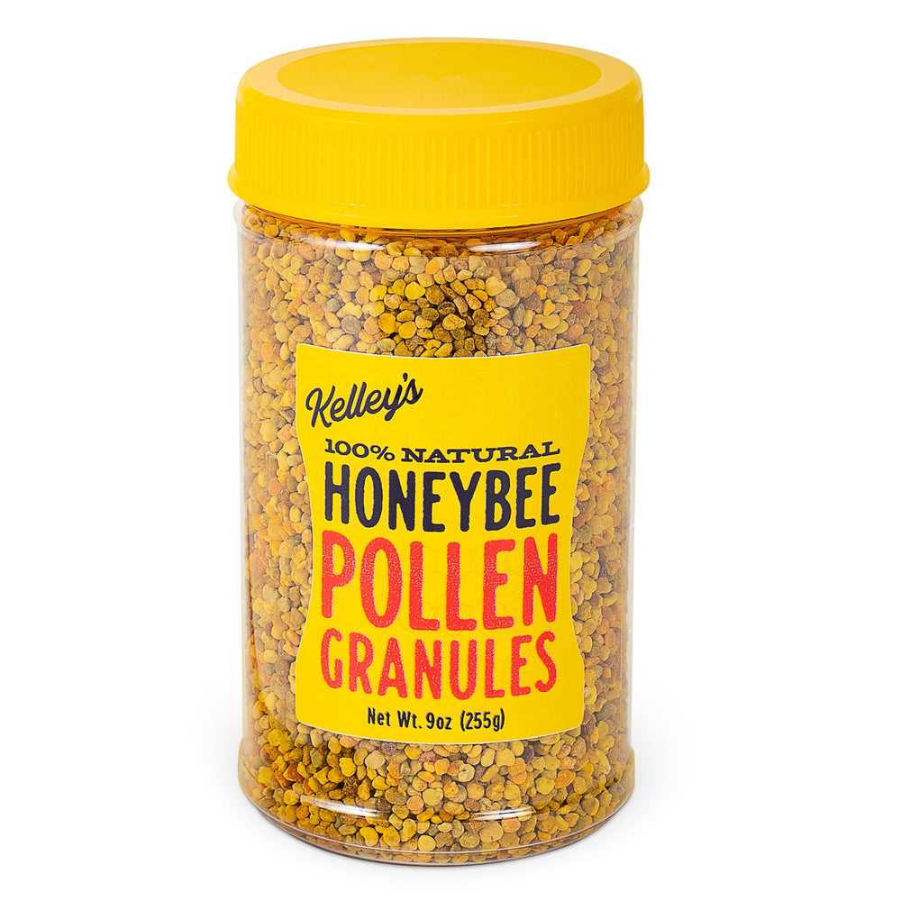 Kelley’s Bee Pollen jar front with GO TEXAN certification for trust
