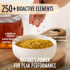 Pouring Kelley’s Bee Pollen into a spoon, ready for smoothies or yogurt