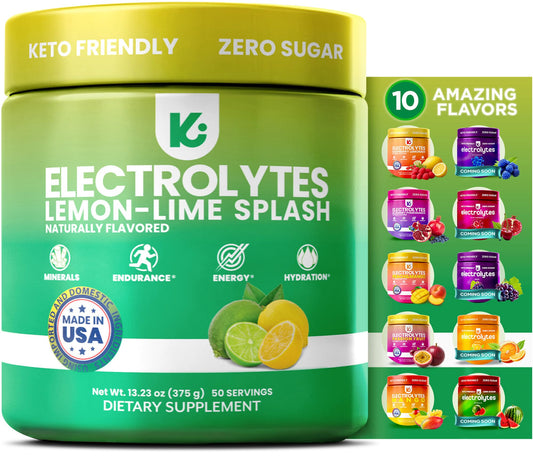 Keppi Electrolytes powder tub in lemon-lime for zero-calorie hydration.