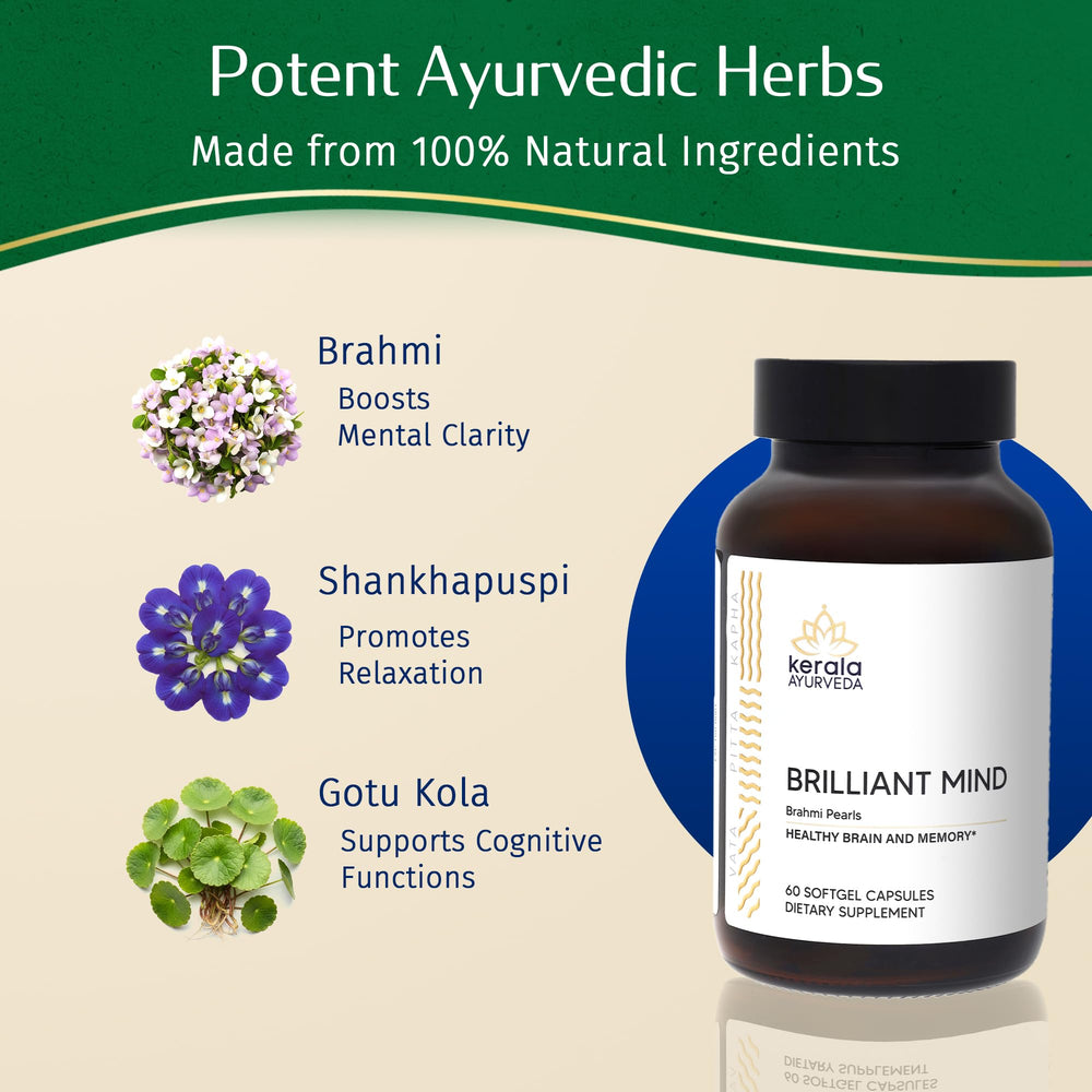 Kerala Ayurveda Brahmi Pearls label view emphasizing quality and sourcing