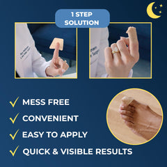 Close-up of Kerasal Nighttime Renewal patches on a nail, showing patch penetration