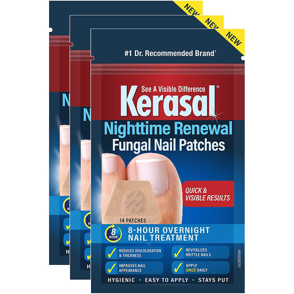 Kerasal Nighttime Renewal patches packaging, highlighting easy at-home nail care