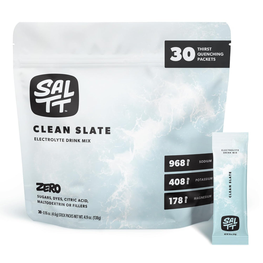 Keto Chow SALTT unflavored powder pack ready for hydration on the go.