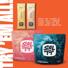 The vegan gluten-free seal on SALTT cocoa packaging signals dietary compatibility.
