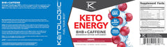 Close-up of Ketologic BHB KetoEnergy label detailing vegan, dairy-free attributes.