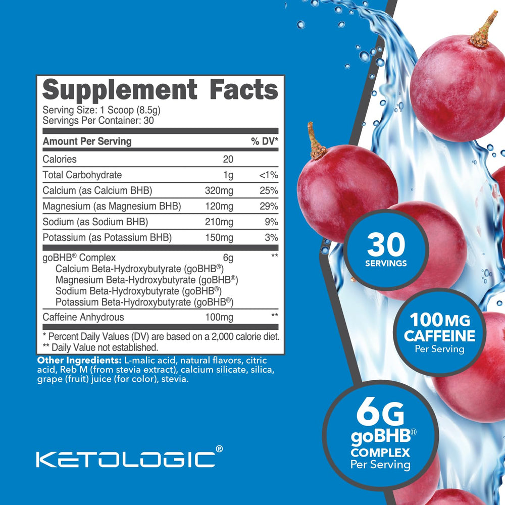 Ketologic BHB KetoEnergy scoop with powder, ideal for a fast morning energy boost.