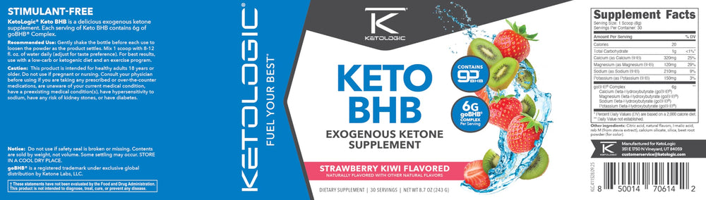 Ketologic Keto BHB bottle with scoop highlighting 30 servings