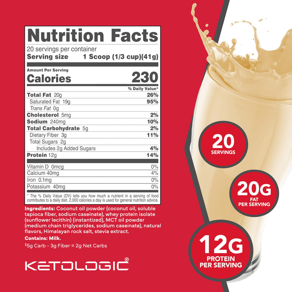 Ketologic Keto Meal shake vanilla with MCT oil in a glass for smooth texture