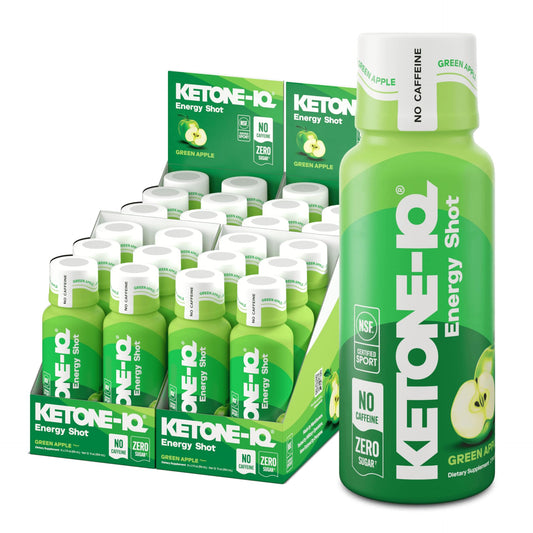 Ketone-IQ Green Apple shot bottle provides steady energy without sugar crash.