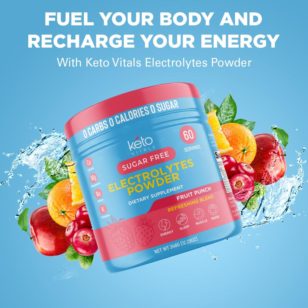 Keto Vitals Electrolytes powder with citrus flavor side view conveys refreshing hydration.