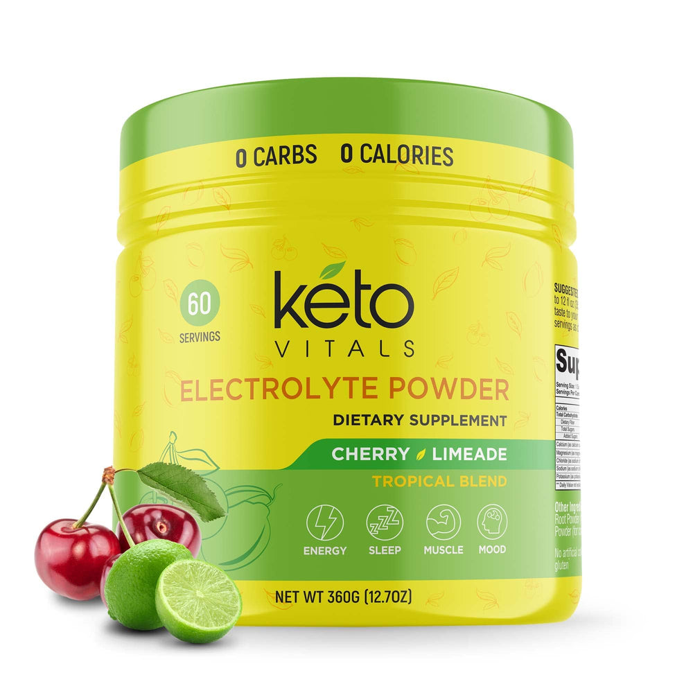 Keto Vitals Electrolytes powder tub front shows keto minerals for steady energy