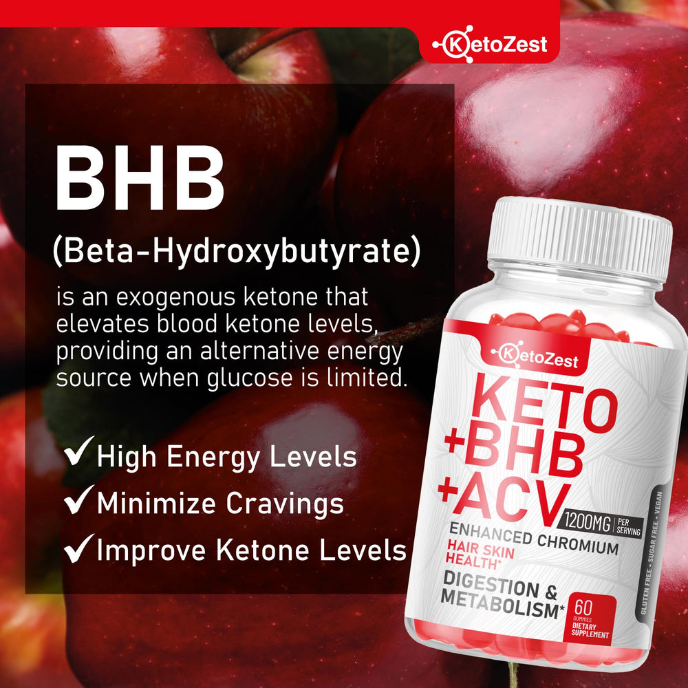 Ketozest Keto ACV BHB Gummies vegan and gluten-free badge visible.