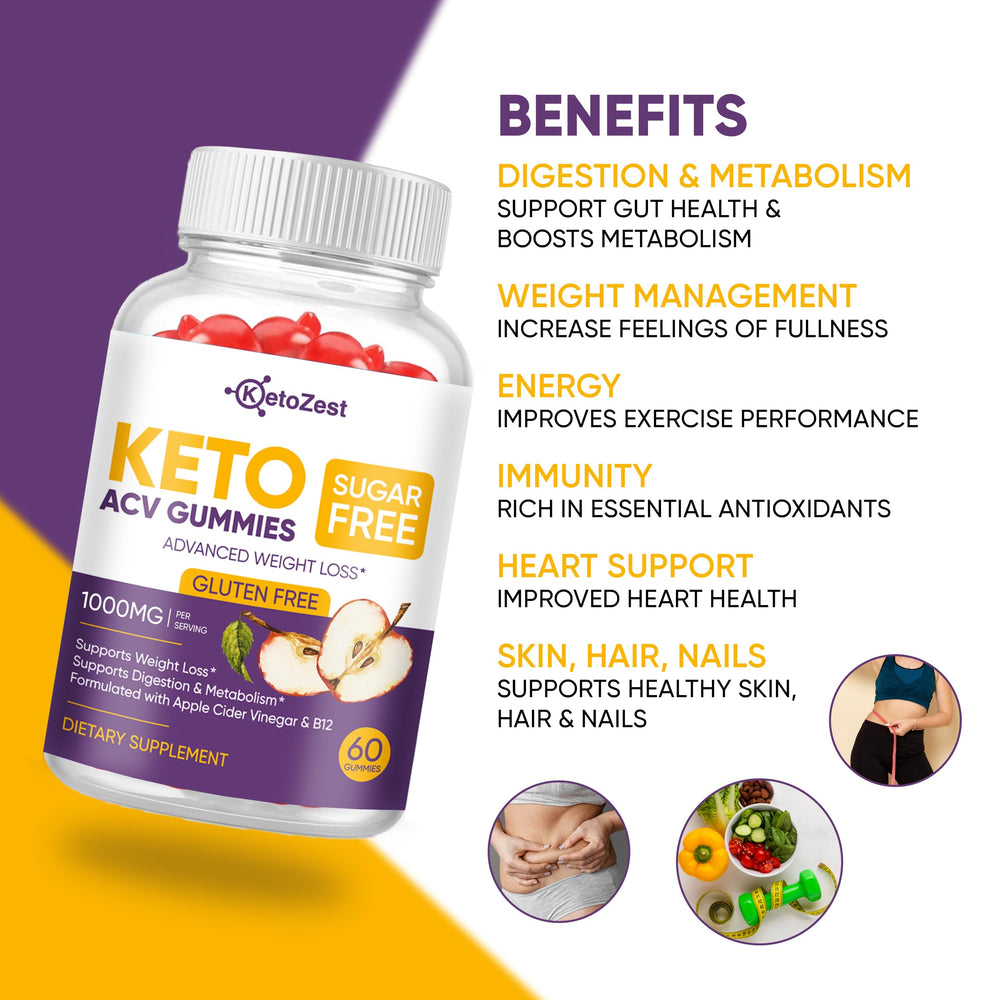 KetoZest Keto ACV Gummies pack front showing convenient, tasty weight management option