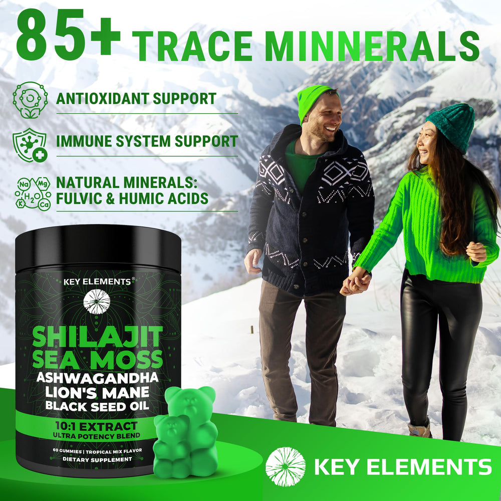 Key Elements Shilajit Gummies with sea moss and humic acids.