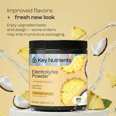 KEY NUTRIENTS electrolytes powder being poured into water for quick hydration