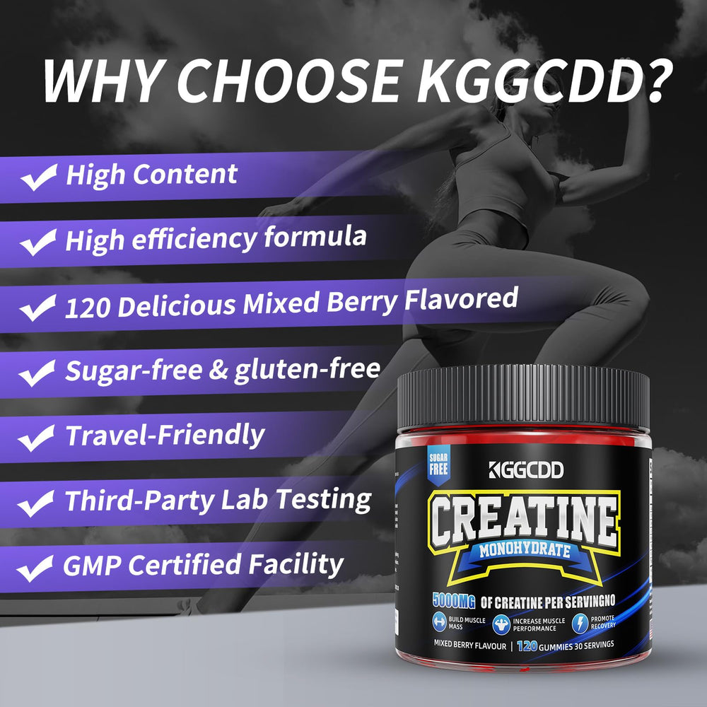 KGGCDD Creatine Monohydrate Gummies ingredients list with BCAA and Taurine.