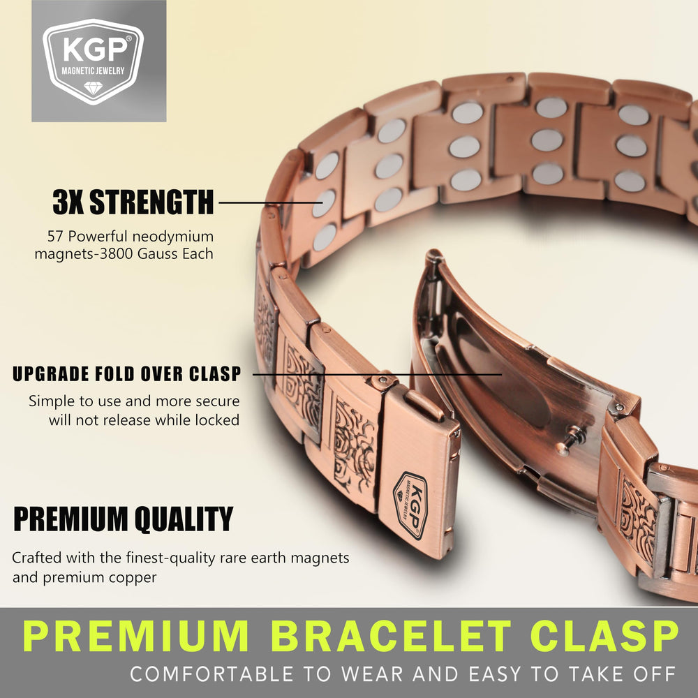 KGP copper bracelet fold-over clasp detail for easy wearing