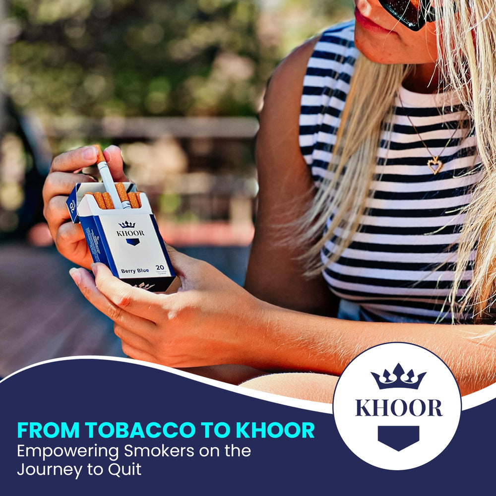 KHOOR Herbal cigarettes menthol-scent image emphasizing the berry blue flavor profile.