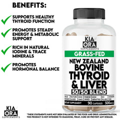 Closeup of Kia Ora NZ grass-fed thyroid-liver capsules highlighting purity and blend.