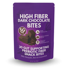 Kidney Restore high fiber dark chocolate bites pack shot, convenient gut-friendly snack.