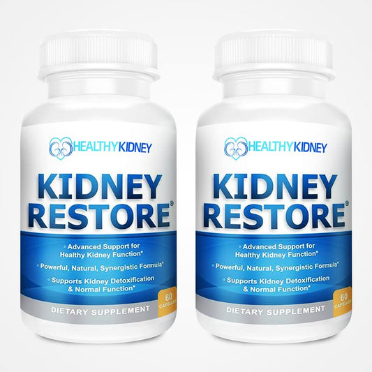 Kidney Restore kidney cleanse bottle with packaging indicating renal support benefits