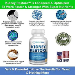 Kidney Restore packaging graphic showing quality and manufacturing standards
