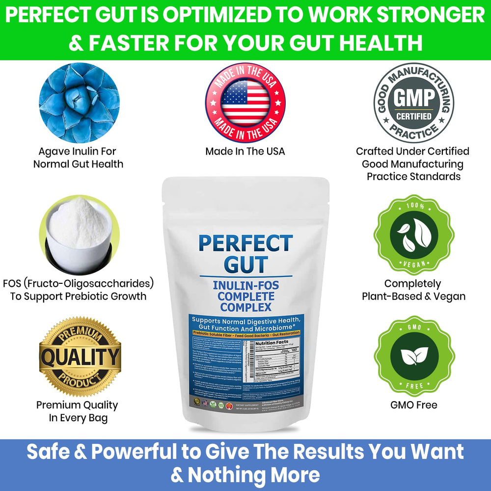 Perfect Gut powder scoop highlights easy daily use and accurate dosing.