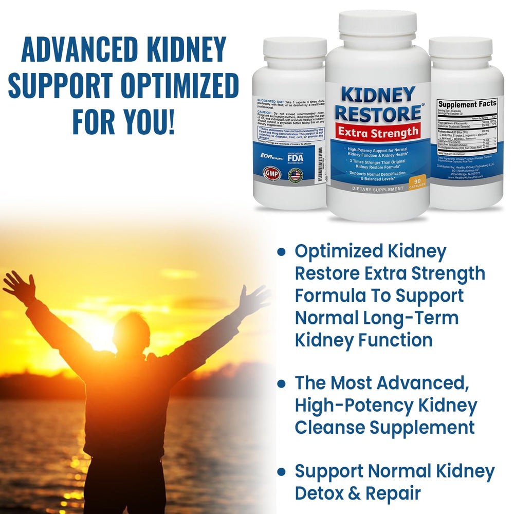 Kidney Restore probiotic bottle highlighting kidney detox support