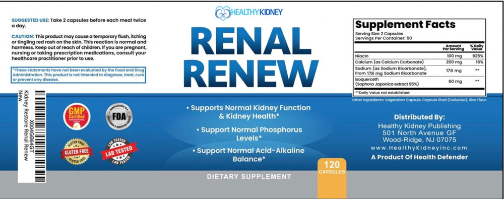 Kidney Restore Renal Renew packaging box shot for convenient on-the-go care.