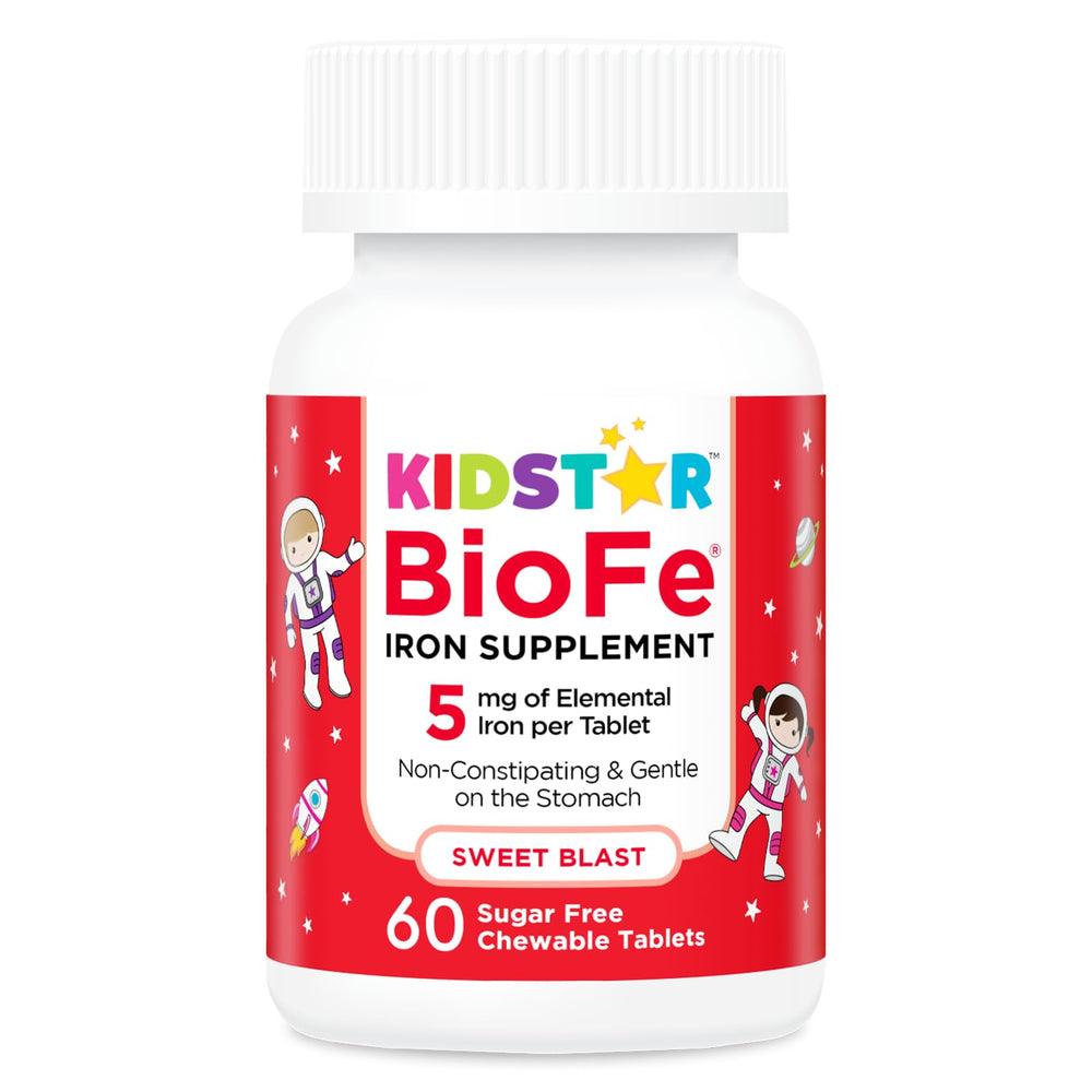 KidStar BioFe chewables bottle with gentle iron for daily support.