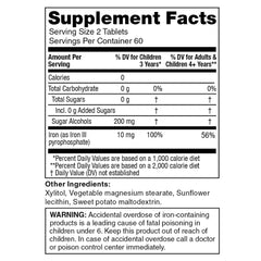KidStar Nutrients BioFe Pure Iron chewables close-up showing 5 mg iron per tablet