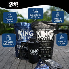 KING Protein Unflavored powder blending into shakes without altering taste