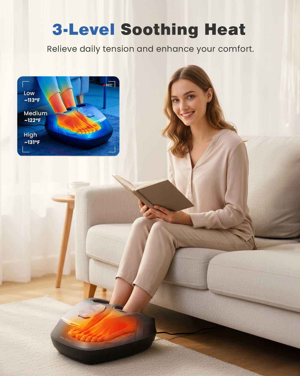 King Relax Shiatsu foot massager remote control enables hands-free adjustments
