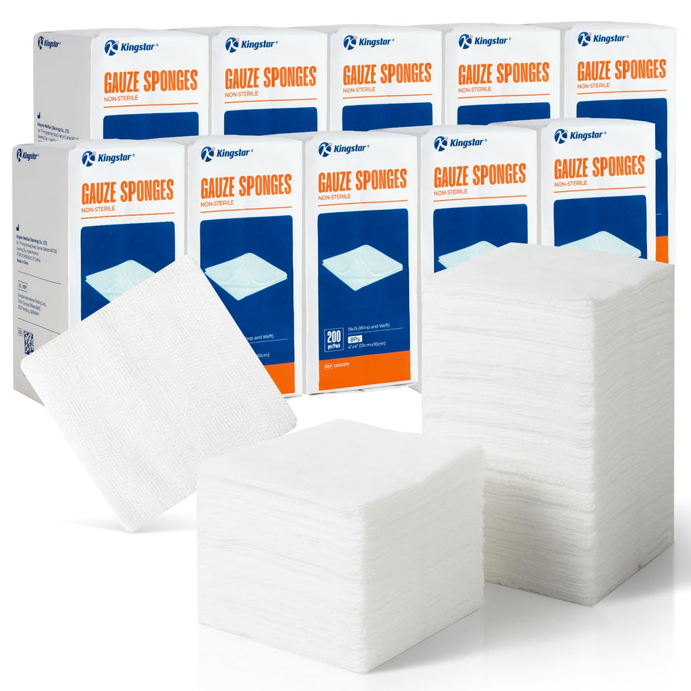 Kingstar gauze sponge 4x4 unfolded, soft 100% cotton for gentle wound care.