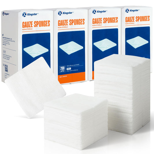 Kingstar 800-pack 4x4 inch gauze sponges pack for bulk wound care and quick dressing changes.