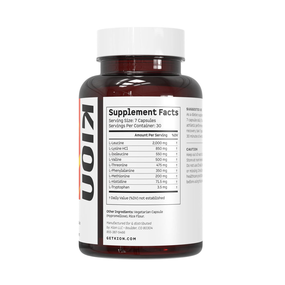 Kion Aminos Essentials capsules in a glass illustrate easy use