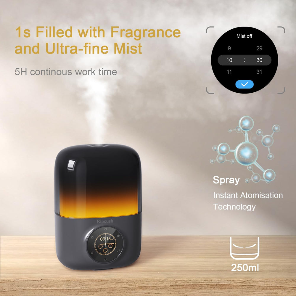 Kipcush diffuser touchscreen panel for easy control.