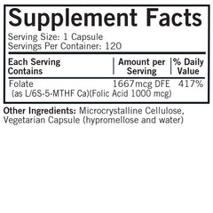 Kirkman 5-MTHF bottle label close-up highlights vegetarian capsule format.