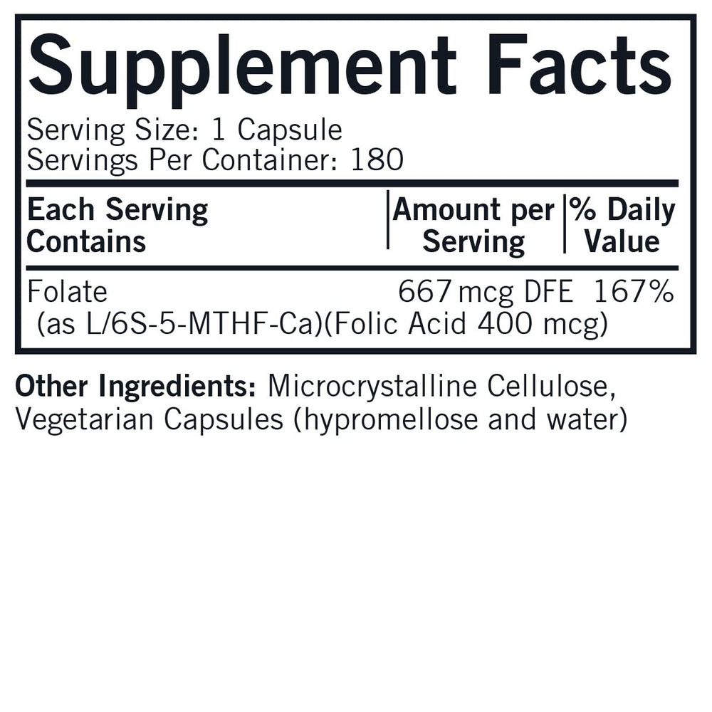 Kirkman 5-MTHF label close-up—transparent labeling to support informed purchasing.