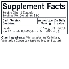 Kirkman 5-MTHF label close-up—transparent labeling to support informed purchasing.