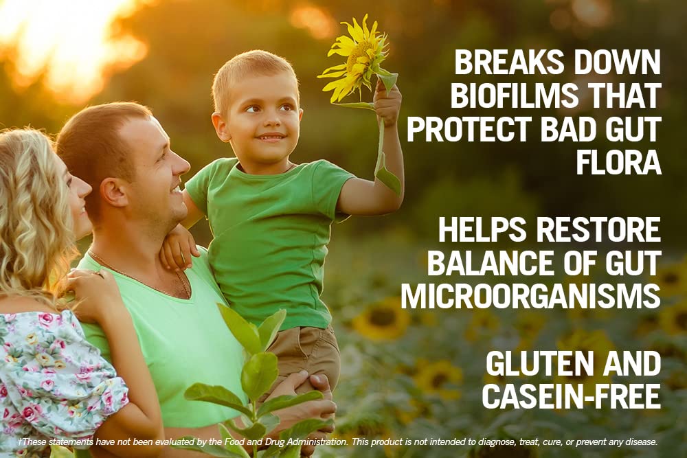Kirkman Biofilm Defense ingredient panels show a sensitive, hypoallergenic formulation for GI comfort.