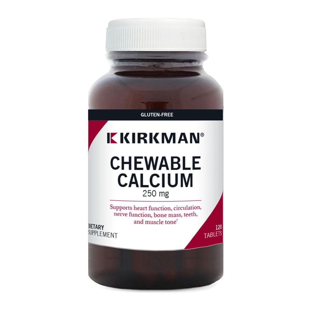 Kirkman calcium 250mg with vitamin d3 tablets in bottle for bone health