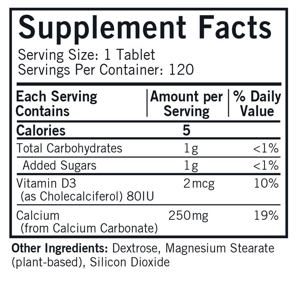 Close up of Kirkman calcium 250mg vitamin d3 chewables
