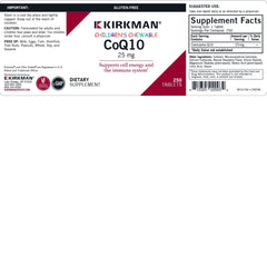 Kirkman CoQ10 25 mg raspberry-flavor chewables close-up, kid-friendly taste